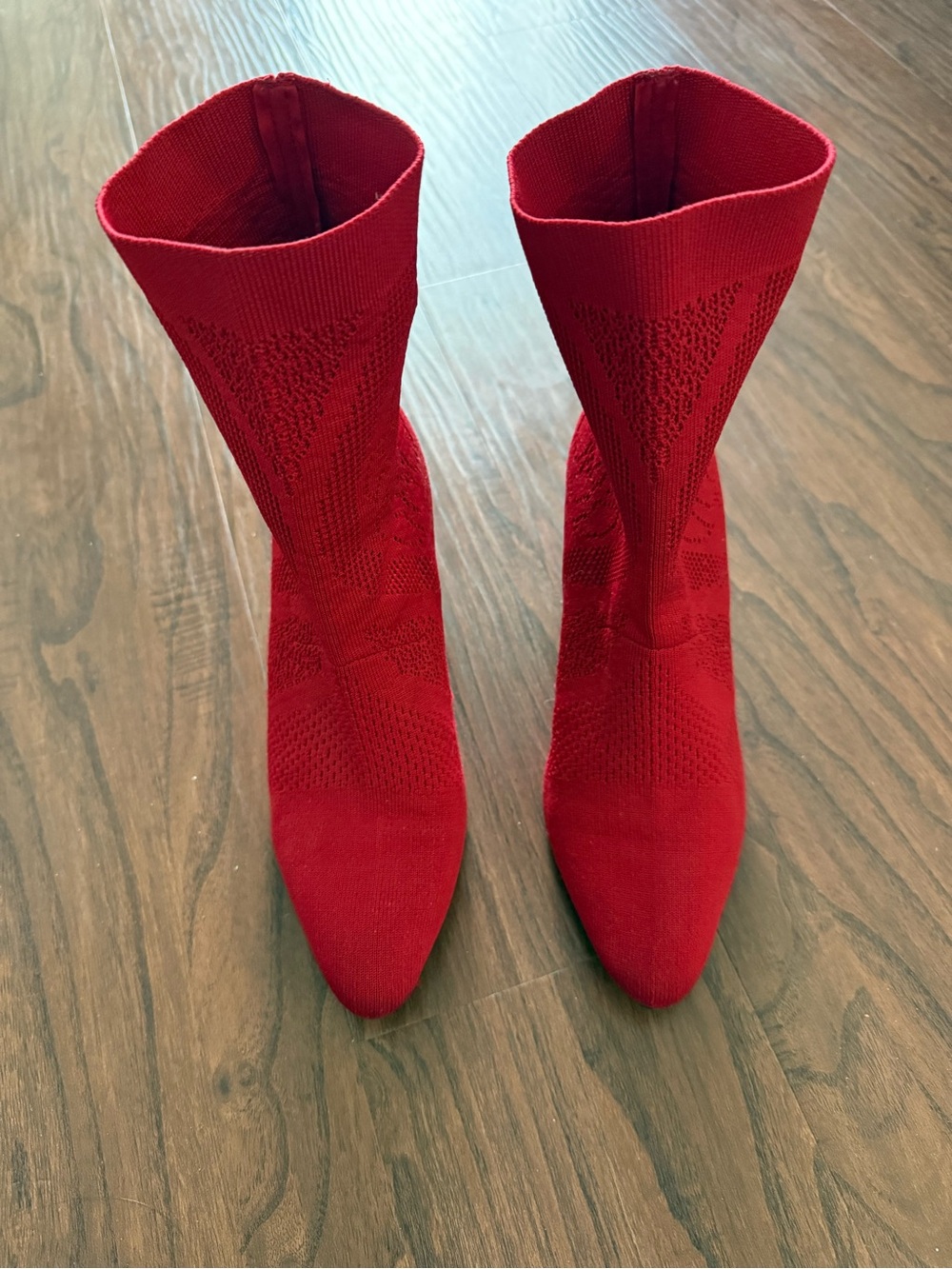 Red Knit Sock Booties - Women Shoes